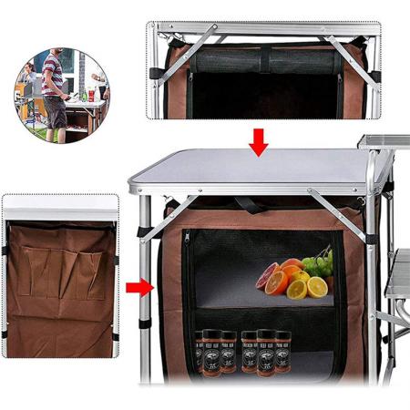 Multifunktionaler, klappbarer Aluminium-Campingküchentisch mit Oxford-Tasche und Schrank