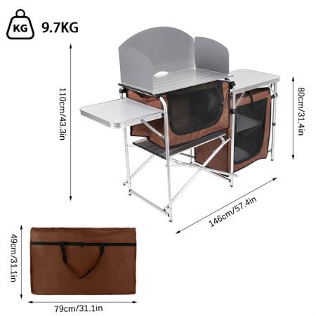 Multifunktionaler, klappbarer Aluminium-Campingküchentisch mit Oxford-Tasche und Schrank