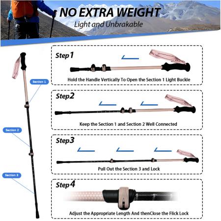 Maßgefertigter, dreiteiliger, teleskopierbarer, ultraleichter Trekkingstock aus 3K-Carbonfaser 