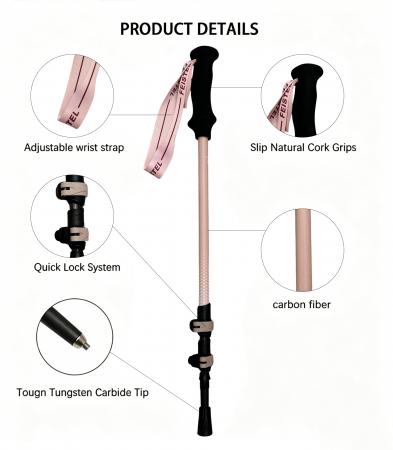 Maßgefertigter, dreiteiliger, teleskopierbarer, ultraleichter Trekkingstock aus 3K-Carbonfaser 