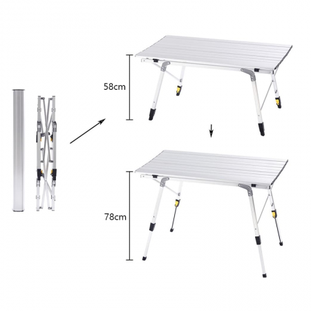 Tragbarer, verstellbarer Campingtisch aus Aluminium, faltbar und klappbar – ideal für Picknicks und Camping im Freien 