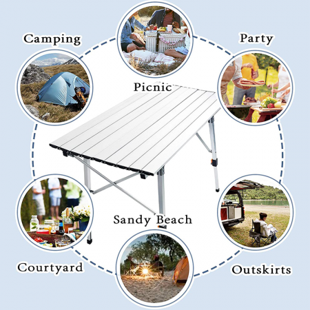 Tragbarer, verstellbarer Campingtisch aus Aluminium, faltbar und klappbar – ideal für Picknicks und Camping im Freien 