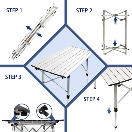 Tragbarer, verstellbarer Campingtisch aus Aluminium, faltbar und klappbar – ideal für Picknicks und Camping im Freien 