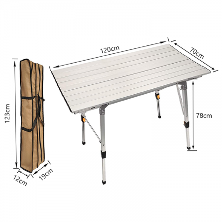 Tragbarer, verstellbarer Campingtisch aus Aluminium, faltbar und klappbar – ideal für Picknicks und Camping im Freien 