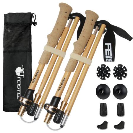 Ultraleichte, faltbare Outdoor-Wanderstöcke aus Bambusfaser, Kohlefaser und Aluminiumlegierung 