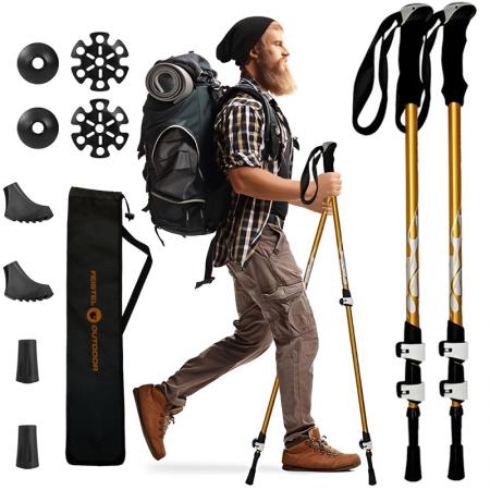 Ultraleichter Outdoor-Trekkingstock aus nordischem 7075-Aluminium mit Carbonfaser-, Kork- und EVA-Griff und faltbarem Eisen 