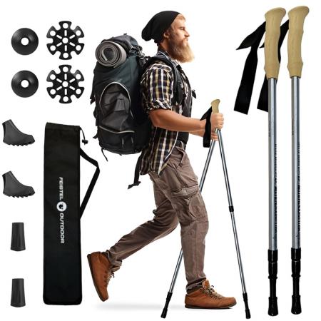 Teleskop-Trekkingstock aus Aluminium für Outdoor-Aktivitäten, Griff aus Kunstkork, nordische Anti-Schock-Wanderstöcke