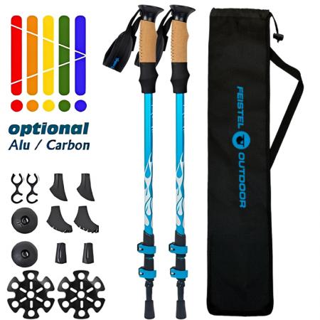 Hersteller von individuell gestaltbaren, teleskopierbaren Trekkingstöcken aus Aluminium 7075 mit Logo für den Outdoor-Bereich 