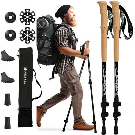 Großhandel Ultraleichte Trekkingstöcke aus 90 % Aluminium, Nordic-Walking-Sticks, Teleskopgriff aus Kork, Außenverriegelung