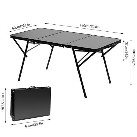 Neuer quadratischer Outdoor-BBQ-Grill-Campingtisch aus Metall und Aluminium, faltbarer schwarzer Strandtisch 