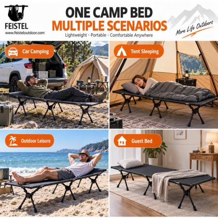 Leichtes klappbares Campingbett – tragbares 7075-Aluminium-Campingbett, 600D Oxford, 190 × 65 × 38 cm, 120 kg Belastbarkeit 