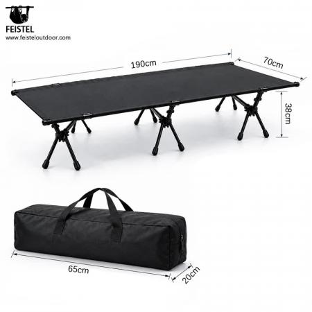 Leichtes klappbares Campingbett – tragbares 7075-Aluminium-Campingbett, 600D Oxford, 190 × 65 × 38 cm, 120 kg Belastbarkeit 
