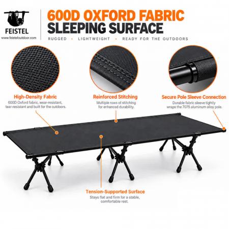 Leichtes klappbares Campingbett – tragbares 7075-Aluminium-Campingbett, 600D Oxford, 190 × 65 × 38 cm, 120 kg Belastbarkeit 