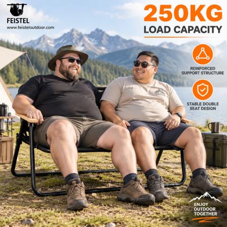 Outdoor-Campingstuhl für Paare für 2 Personen – klappbare 2-Sitzer-Camping-Loveseat, 7075-Aluminiumgestell, 600D Oxford, 250 kg Belastbarkeit 