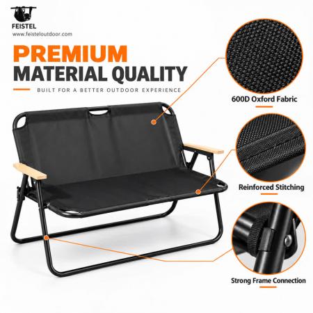 Outdoor-Campingstuhl für Paare für 2 Personen – klappbare 2-Sitzer-Camping-Loveseat, 7075-Aluminiumgestell, 600D Oxford, 250 kg Belastbarkeit 