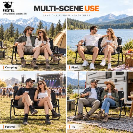 Outdoor-Campingstuhl für Paare für 2 Personen – klappbare 2-Sitzer-Camping-Loveseat, 7075-Aluminiumgestell, 600D Oxford, 250 kg Belastbarkeit 