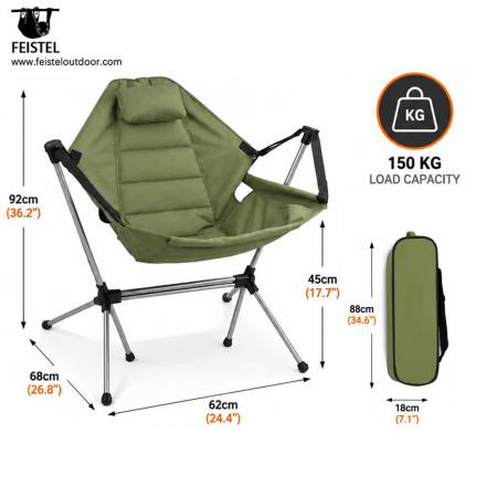 Klappbarer Camping-Schaukelstuhl – 7075 Aluminium Outdoor-Schaukelstuhl, 600D Polyester, 4 kg 