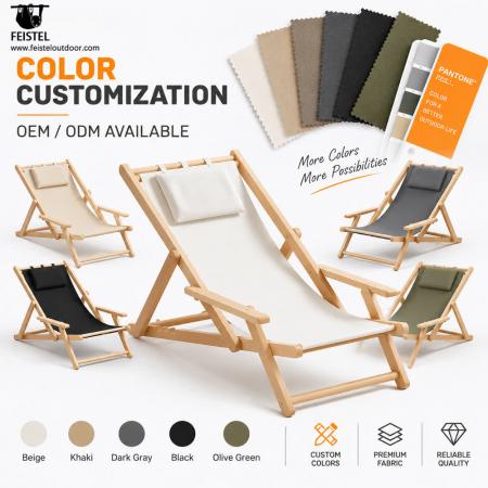 Klappbarer Campingstuhl aus Holz – Verstellbarer Strand-Relaxsessel mit Armlehnen & Kissen 