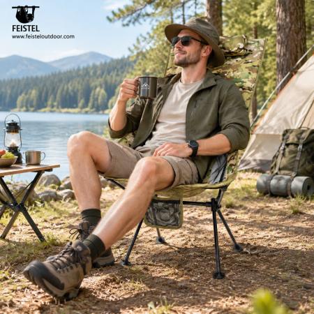 Leichter, faltbarer Campingstuhl mit hoher Rückenlehne und Kissen – 1,27 kg, 150 kg Belastbarkeit, 47 cm Sitzhöhe 