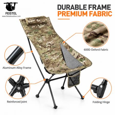 Leichter, faltbarer Campingstuhl mit hoher Rückenlehne und Kissen – 1,27 kg, 150 kg Belastbarkeit, 47 cm Sitzhöhe 