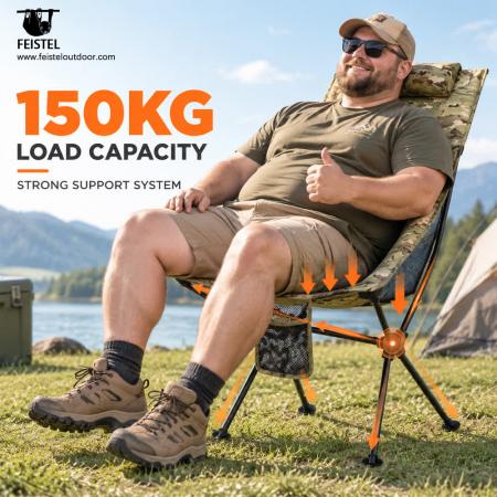 Leichter, faltbarer Campingstuhl mit hoher Rückenlehne und Kissen – 1,27 kg, 150 kg Belastbarkeit, 47 cm Sitzhöhe 