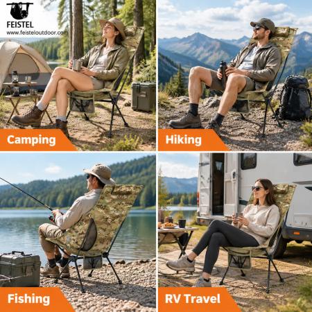 Leichter, faltbarer Campingstuhl mit hoher Rückenlehne und Kissen – 1,27 kg, 150 kg Belastbarkeit, 47 cm Sitzhöhe 