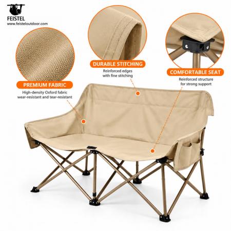 Faltbarer 2-Personen-Campingstuhl – 114 cm Doppel-Loveseat, 250 kg Belastbarkeit, 4,05 kg tragbares Design 