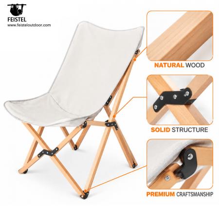 Faltbarer Camping-Holzstuhl – 52×53×90 cm Holzrahmensitz, 4,2 kg, 104 kg Belastbarkeit 