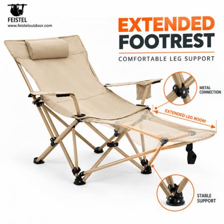 Faltbarer Camping-Loungestuhl mit Fußstütze und Kissen – 150 kg Eisenrahmen, 3,8 kg tragbarer Liegestuhl 