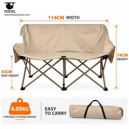 Faltbarer 2-Personen-Campingstuhl – 114 cm Doppel-Loveseat, 250 kg Belastbarkeit, 4,05 kg tragbares Design 