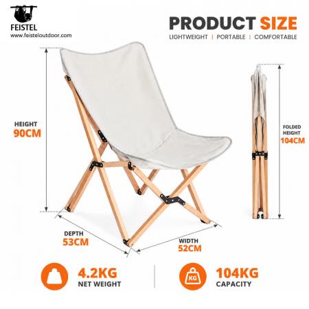 Faltbarer Camping-Holzstuhl – 52×53×90 cm Holzrahmensitz, 4,2 kg, 104 kg Belastbarkeit 