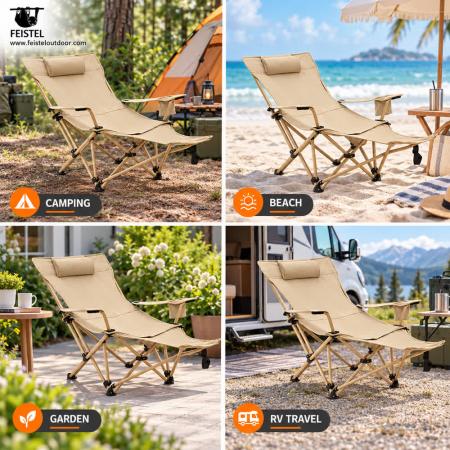 Faltbarer Camping-Loungestuhl mit Fußstütze und Kissen – 150 kg Eisenrahmen, 3,8 kg tragbarer Liegestuhl 