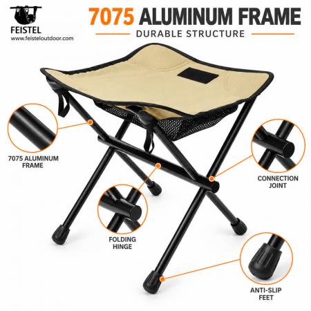 Mini-Falt-Campinghocker – 0,53 kg 7075 Aluminium-Dreibeinsitz, 31×10 cm kompaktes Packmaß 