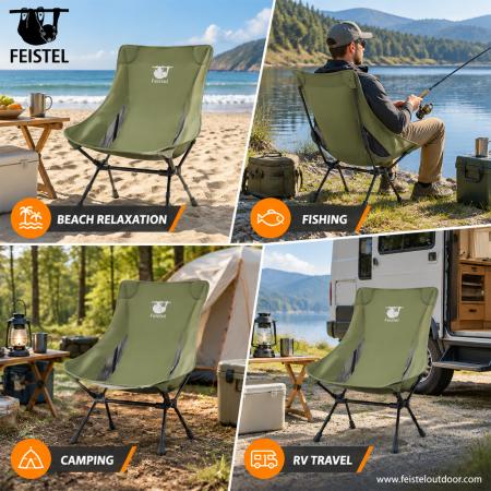 Autocampingstuhl – 1,55 kg, verstellbare hohe Rückenlehne, 7075 Aluminium, 35×13 cm Kompaktpackmaß 