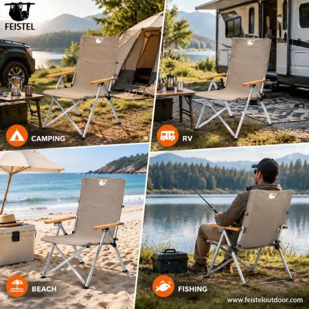 Campingstuhl mit verstellbarer Rückenlehne und klappbarem Aluminiumrahmen – Tragbarer Outdoor-Stuhl für Camping, Wandern und Reisen 