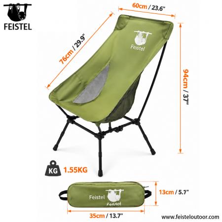 Autocampingstuhl – 1,55 kg, verstellbare hohe Rückenlehne, 7075 Aluminium, 35×13 cm Kompaktpackmaß 