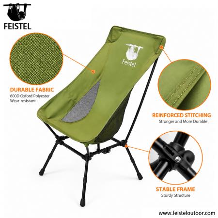 Autocampingstuhl – 1,55 kg, verstellbare hohe Rückenlehne, 7075 Aluminium, 35×13 cm Kompaktpackmaß 