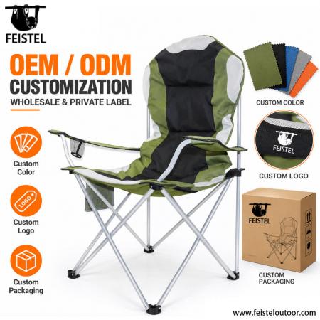 Großzügig geschnittener, klappbarer Campingstuhl mit Armlehnen – 104 cm hoher, tragbarer Outdoor-Stuhl, 150 kg Tragkraft 