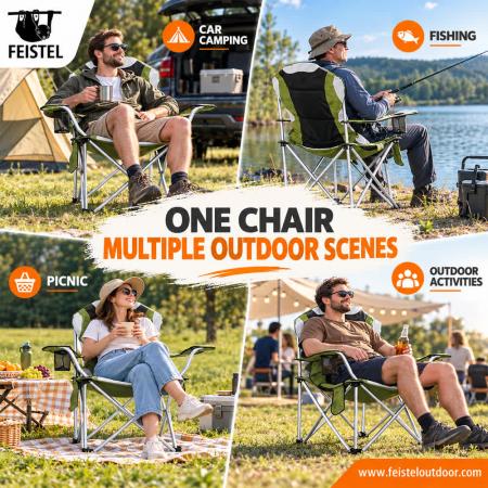 Großzügig geschnittener, klappbarer Campingstuhl mit Armlehnen – 104 cm hoher, tragbarer Outdoor-Stuhl, 150 kg Tragkraft 