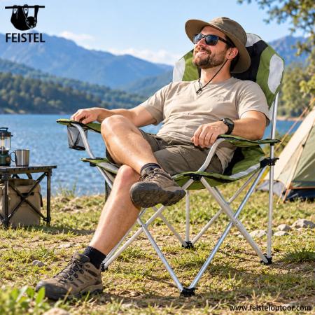 Großzügig geschnittener, klappbarer Campingstuhl mit Armlehnen – 104 cm hoher, tragbarer Outdoor-Stuhl, 150 kg Tragkraft 