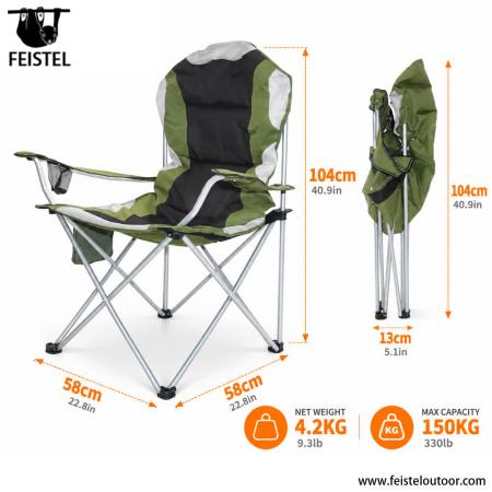 Großzügig geschnittener, klappbarer Campingstuhl mit Armlehnen – 104 cm hoher, tragbarer Outdoor-Stuhl, 150 kg Tragkraft 