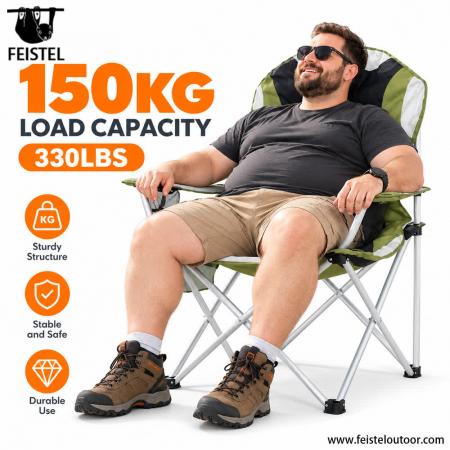 Großzügig geschnittener, klappbarer Campingstuhl mit Armlehnen – 104 cm hoher, tragbarer Outdoor-Stuhl, 150 kg Tragkraft 