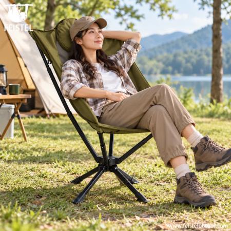 Hochwertiger, klappbarer Campingstuhl mit 360°-Drehfunktion, Kissen und 150 kg Tragkraft 