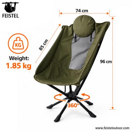 Hochwertiger, klappbarer Campingstuhl mit 360°-Drehfunktion, Kissen und 150 kg Tragkraft 
