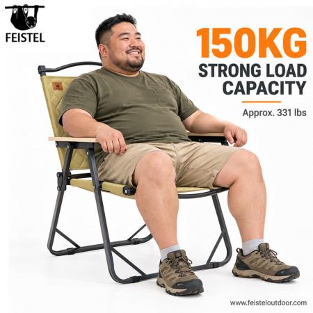 Bequemer faltbarer Campingstuhl – 3,1 kg tragbarer Stuhl mit Massivholz-Armlehnen, 150 kg Tragkraft 