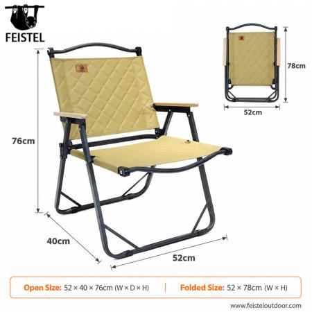 Bequemer faltbarer Campingstuhl – 3,1 kg tragbarer Stuhl mit Massivholz-Armlehnen, 150 kg Tragkraft 