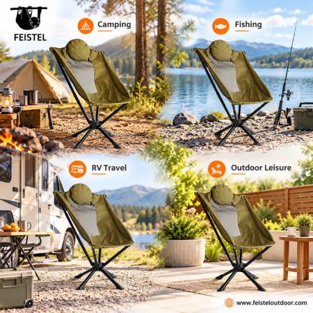 Hochwertiger, klappbarer Campingstuhl mit 360°-Drehfunktion, Kissen und 150 kg Tragkraft 