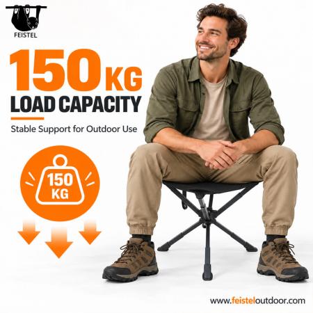 Großformatiger 3-Bein-Hocker – Großer, klappbarer Dreibein-Campinghocker mit 7075-Aluminiumgestell, 600D-Polyester-Netzsitz und 150 kg Tragkraft 