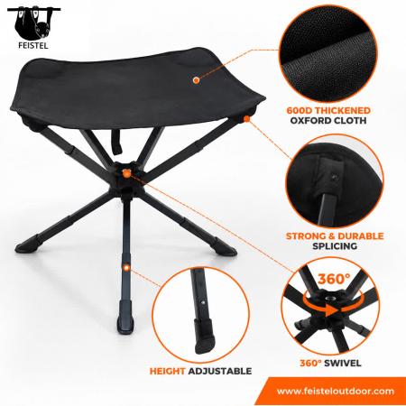 Großformatiger 3-Bein-Hocker – Großer, klappbarer Dreibein-Campinghocker mit 7075-Aluminiumgestell, 600D-Polyester-Netzsitz und 150 kg Tragkraft 