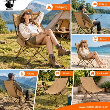 Campingstuhl ohne Armlehnen – Klappbarer Campingstuhl mit hoher Rückenlehne ohne Armlehnen, 7075 Aluminiumgestell, 600D Polyester-Mesh & 150 kg Belastbarkeit 